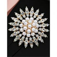1pc Stylish Personalized Crystal & Pearl Decor Brooch Pin - Multicolor - View 1
