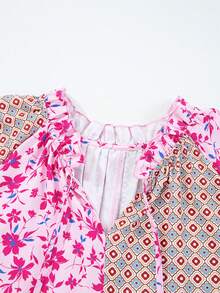 Acelitt Blusa casual de mujer con estampado floral mixto, escote en V, mangas abultadas y hombros descubiertos, estilo bohemio, adecuada para usar de vacaciones en primavera/otoño - Multicolor - Ver 6