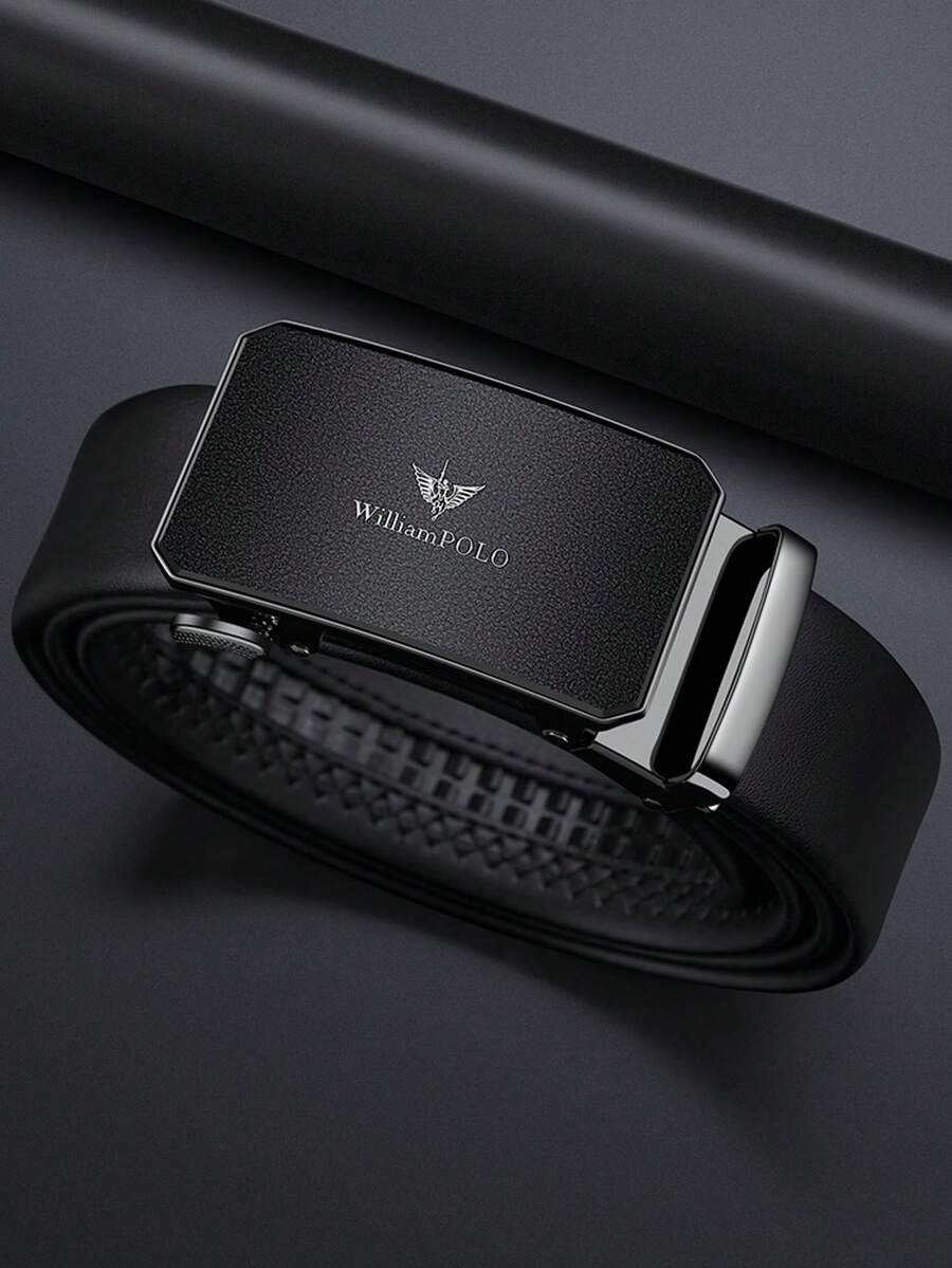 WilliamPOLO Genuine Leather Belt For Men, Casual Waist Belt, 3.5cm Width, Adjustable Automatic Buckle, Can Be Trimmed To Fit