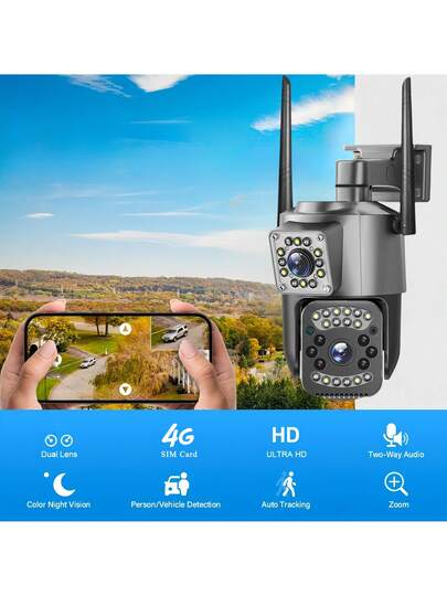 SWVW 4K 8MP 10X Zoom Dual Lens 4G IP Camera Night Vision Ai Human Detect PTZ Outdoor Video Camara Wireless V380 Pro CCTV Security Protection,Supports Sim Card RJ 45 Connection,4G Indoor Home view 3