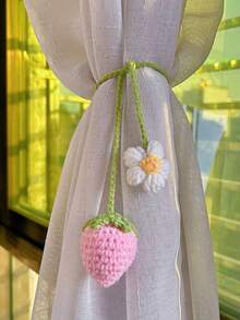 1pc Car Rearview Mirror Woven Finished Pendant Strawberry Flower Cute Car Interior Hanging Decoration Universal Fresh - A - View 4