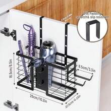 POJHK Hair Dryer Holder Hair Tool Organizer 3 In 1 Metal Bathroom Organizer Adjustable Height Blow Dryer Holder Wall Mounted Under Sink Countertop For Flat Curling Iron Hair Straighteners - 黑色 - 查看 5