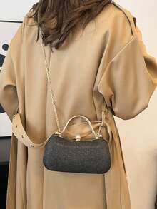 Fashionable Chain Shoulder Evening Handbag - Black - View 5