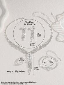 5pcs Luxury Zirconia Leaf Tassel Design Necklace, Earrings, Bracelet, Ring Jewelry Set, Elegant Fashion Accessories Suitable For Wedding, Party, Daily Commute