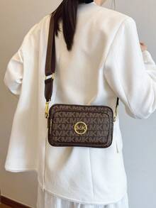 2025新款时尚经典百搭纯色PU防水材质菱形设计复古别致金属动物标志设计单肩包方形包字母图案装饰设计斜挎包适合购物，动物纹印花女士手提包