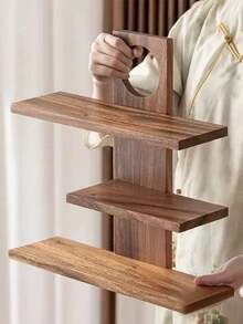 1pc Wooden Multi-Layer Jewelry Rack, Cup Holder, Storage Rack, Autumn Decor Wall Mounted Rack, Storage Tray, Jewelry Tray, Jewelry Display Rack, Decorative Display Rack, Rustic Style Medium Storage Tray Rack, Vintage Rack - Brown - View 9