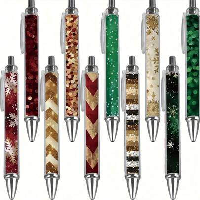 Conjunto de 10 canetas esferográficas vermelhas de Natal, design de presente de Natal adequado para prática de escrita, anotações de escritório, diário e presentes para festas de aniversário