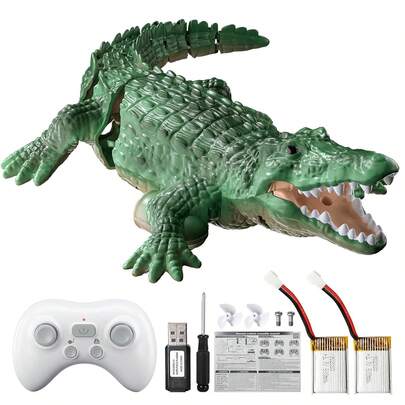 Remote Control Crocodile, High Simulation Scale Prank Alligator With Glowing Eyes, For Pool Bathroom RC Boat For 6+ Boys Girls Birthday Halloween Christmas Toys