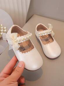 1 Pair Affordable Girls' New Fashion Elegant Minimalist Pearl Decor Bowknot Hook And Loop Floral Trim Soft Comfortable Wear Easy Grip Flat Princess Sandals, Suitable For Shorts, Skirts, Piano Performance, Spring, Summer, Autumn - Beige - View 9