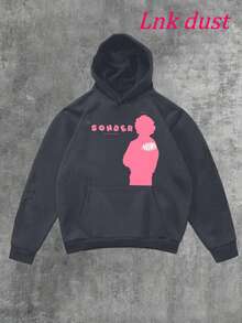 Y2K  Brent Faiyazzz Pink Sonder Rap Print,250g Polyester Men's And Women's Clothing Casual And Cozy Hoodies Leyo,  Long Sleeve Hooded Sweatshirt, Casual Versatile Top For Autumn Winter - Xám - Xem 3