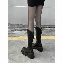 Petites bottes longues pour femmes, nouvelles bottes hautes à semelle épaisse au-dessus du genou, bottes d'équitation à talons hauts amincissants - Noir - Voir 3