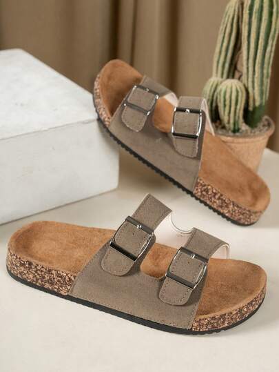 Women's Soft Cork Bottom Retro Open Toe Breathable Sandals, Comfortable Non-Slip Durable Slides, Women's Summer Birkenstocks. Double Buckle Design Allows Adjustable Size, Suitable For Slim Feet