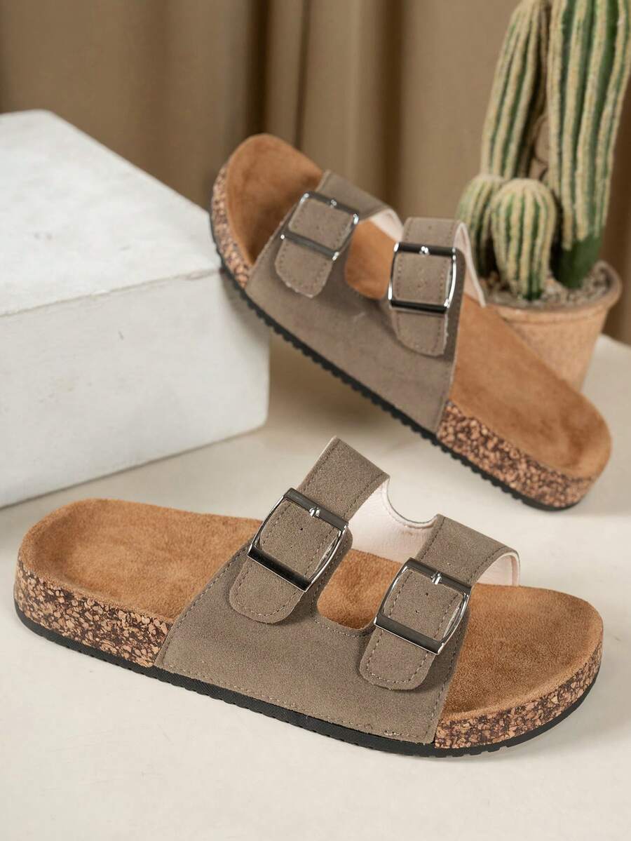 女士软木底复古露趾透气凉鞋，舒适防滑耐穿，女士夏季勃肯鞋。双扣设计可调节尺寸，适合纤细脚型。