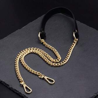 1-Pack Gold Metal Chain With Black PU Leather Strap - Stylish Alternative To DIY Handbag And Shoulder Bag Accessories, Secure Square Clasp For Versatile Fashion Design, Wallet Strap, DIY Wallet Making