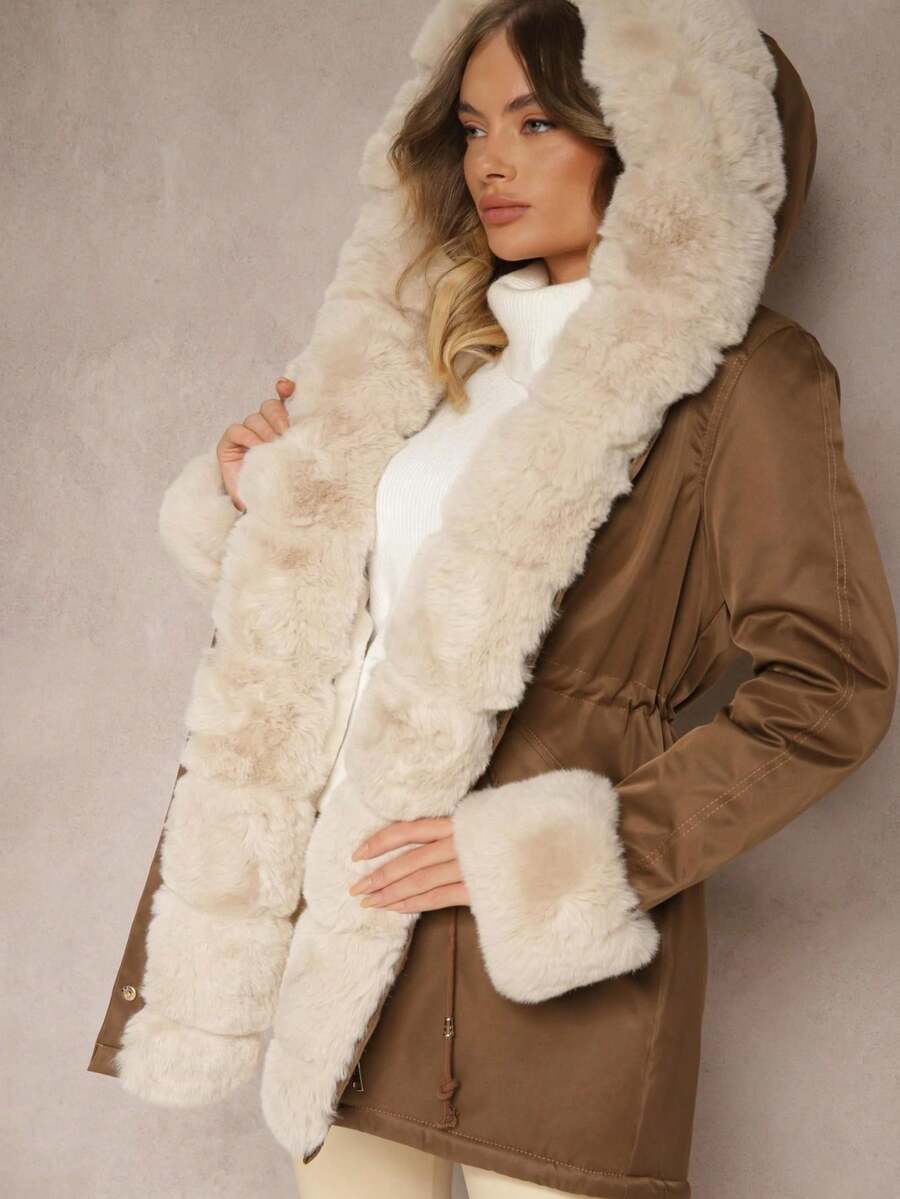 Parka Jacket With Hood And Detachable Fur Trims - Beige - View 1