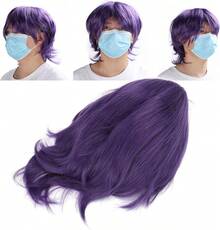 Peluca de Cosplay Morada para Hombres, Peluca Corta de Anime Masculino para Todos los Días, Peluca de de Cosplay para de Disfraces de Halloween, Peluca Sintética Resistente Al Calor Natu - 1 - Ver 8