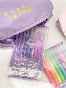 9pcs/Set Morandi Color Gel Pen Set, Gradient Transparent Barrel 0.5mm Ballpoint Pens, For Painting Highlights, Back To School