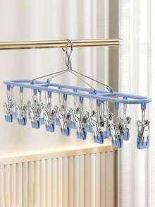 1pc Multifunctional Drying Rack With 20 Clips, Sock Hanger, Laundry Drying Rack For Balcony, Dorm Room - Pink - View 8