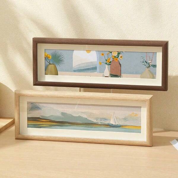 1pc Simple Wooden Rectangular Creative Three-Dimensional Table Wooden Photo Frame Calligraphy And Painting Quotations Retro Photo Frame