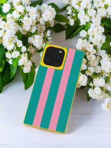 1pc Pink Green Striped Pattern Pattern High Value Transparent Phone 16 17 Pro Max Mobile Phone Case Square Mobile Phone Case Glossy Mobile Phone Case Ice Crystal Cube Mobile Phone Case Suitable For Phone 12 13 14 15 16 Pro Pro Max Plus Mobile Phone Case - Màu vàng - Xem 1