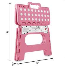 Taburete plegable de 9" con asa, negro - Taburete pequeño de plástico portátil y plegable para niños y adultos - Uso en la cocina, el baño y el dormitorio - Rosa Pálido - Ver 9