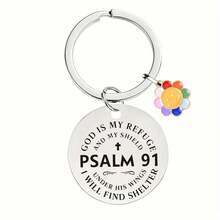1pc Inspirational Quote & Smiling Face Stainless Steel Keychain, PSALM 91, Gift For Family, Friends, Birthday, Halloween, Christmas