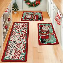 1/2/3 Pcs Thick 0.47 Inch/1.2 Cm Christmas Kitchen Mat Set, Christmas Kitchen Rug Set, Santa Lollipop Pattern, Christmas Kitchen Decor, Suitable For Kitchen, Home Office, Laundry Room, Bathroom, High Quality Flannel Material + Non-Slip Backing - Multicolor - View 2