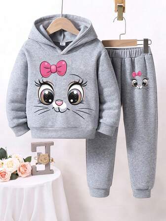 Toddler Cartoon Pattern Fleece Hoodie And Sweatpants Set
