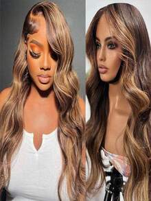 4/27 Highlight Ombre Blonde Brazilian Remy Body Wave Glueless Wigs Human Hair For Women 250 Density 13x6 HD Transparent Deep Curly Lace Front Wig Human Hair No Shedding With Baby Hair Put On And Go For Beginners - Bắt nguồn từ & Ombre - Xem 6