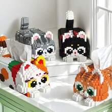 Mikro-Partikel Cartoon Figur einer Katze als Bauklötze, multifunktionale Bauklötze die sowohl als dekorative Accessoires als auch als Taschentuchboxen dienen, 3D Puzzle Bauklötze Dekorationen, ideale Geschenke zu Thanksgiving, Weihnachten, Halloween und Geburtstagen.