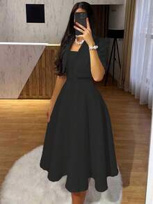 Bộ 2 váy liền thân in họa tiết tiền xu cổ điển kiểu Pháp thanh lịch + áo khoác tay ngắn, bộ đồ hai mảnh tôn dáng - màu đen - Xem 3