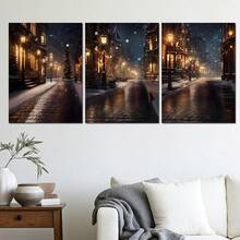 3 pièces Scène de rue enneigée moderne Toiles murales, Impression haute définition avec cadre en option, Convient pour les salons, chambres à coucher, salles de bain, bureaux, cafés, salles de sport, décorations de fête de famille, peintures murales de décoration de la maison, peintures murales de décoration de Noël, cadeaux idéaux pour les amis