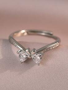 1 pieza Anillo de mujer casual y simple con mariposa ajustable para uso diario, citas, novia, compañera de clase, pareja, joyería con circonita cúbica