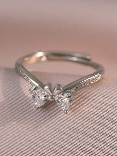 1 pieza Anillo de mujer casual y simple con mariposa ajustable para uso diario, citas, novia, compañera de clase, pareja, joyería con circonita cúbica