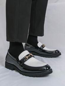 Plus Size Men's Patchwork Loafers, Business Casual Formal Leather Shoes, Slip-On Dress Shoes Suitable For Wedding, Nightclub, Party, Daily Wear, Fashion &