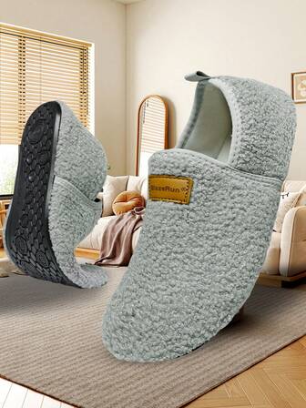 New Men's And Women's Indoor Plush Slippers, Neutral Plush Boots, Thickened Plush, Medium-Length Plush Indoor Slippers, Velvet Warm And Anti-Skid Home Shoes, Warm And Comfortable.