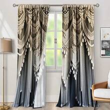 2pcs Boho Macrame Fabric Printed Curtains, Single-Sided Print, Fade-Resistant, Soft, Draping, Thick, Blackout, Machine Washable, Rod Pocket Design, Suitable For Bedroom, Bathroom, Living Room, Closet, Office, Vintage Gift