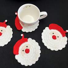 1 pieza/2 piezas Posavasos de Navidad de Papá Noel a Crochet - Resistente al calor y antideslizante para tazas de café/té, decoración festiva navideña para el hogar y la cocina, y regalo único
