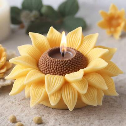 1pc Sunflower Shaped Silicone Candle Mold, Realistic Petal Design, High Quality Reusable Flexible Mold For Scented Candles, Plaster, Resin Art, Mother's Day, Valentine's Day, Wedding, Christmas, Thanksgiving And Birthday Gifts, Candle Making, Decorative Crafts