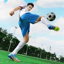 Men's & Junior AG Football Boots - Dynamic Stripe Turf Soccer Cleats With Lace-Up Lockdown | Professional-Grade Outdoor Training Shoes For Matches | High-Traction FG/AG Hybrid Studs - Green - View 7