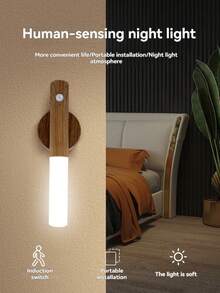 This 1-In-1 LED Motion Sensor Light (Wood Grain Finish) Is A Multi-Functional Night Light/Cabinet Light/Flashlight/Wardrobe Light/Bedside Lamp. It Is Also A USB Rechargeable Ambient Light And Magnetic Wall Light. - Three Colors Of Light - View 9