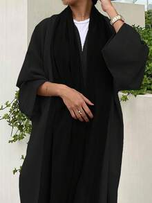 1pc Elegant Casual Simple Abaya, Arabic Dubai Fashion Open Cardigan Long Robe, Suitable For Daily Wear And Gatherings, Without Headscarf Spring Black - Black - View 2