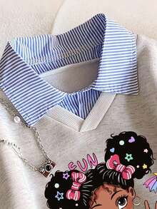 Tween Girl Letter Graphic Print Warm 2 In 1 Sweatshirt - Light Grey - View 4