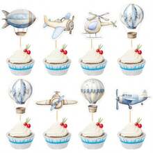 D35PCS Airplane Cupcake Toppers Hot Air Balloon Helicopter Travel Themed Party Decorations Baby Shower Boys Girls Birthday Party Cake Decorations Supplies10 - As Pic - View 1