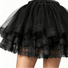 Falda enagua de volantes de tul de colores con encaje negro y blanco, falda interior con volantes para fiesta de Halloween