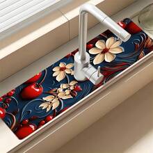 1pc Quick-Drying Diatomaceous Earth And Rubber Anti-Slip Absorbent Kitchen/Bathroom Faucet Pad, Which Can Cut Out Beautifully Decorated Flower Patterns For Holidays, Diatom Mud Anti-Slip Silicone Faucet Protection Drain Pad, Household Kitchen Drain Pad, Washbasin Protector, Suitable For All Kinds Of Faucets In Bathrooms And Kitchens.