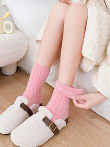 1 Đôi tất đi trong nhà mềm mại, dày dặn, màu trơn, ấm áp, dài đến bắp chân, mùa thu/đông dành cho nữ - trắng - Xem 7