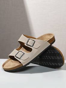 Fashionable Sandals With Soft Cork Sole, Comfortable Insole, Slip-On Mule Slides, Summer Outdoor Beach Walking Sandals, Unisex Couples Shoes - Beige - View 9