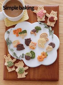 秋季烘焙模具 - 可爱的秋季饼干模具，包含橡树、栗树、枫树和银杏叶图案 - 适用于感恩节、万圣节和圣诞节的饼干模具 - 易于清洁的饼干装饰工具，适合家庭烘焙师和专业糕点师 - 非常适合制作饼干、糕点和糖果 - 秋季厨房装饰、季节性烘焙工具、节日设计、厨房用具、甜点模具、节日装饰品 - 白色 - 查看 6