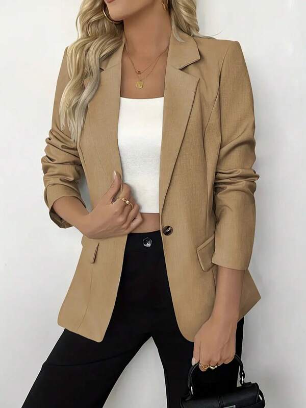 Corset Style Elegant Casual Fashion Beige Long Sleeve Lightweight Blazer For Women
